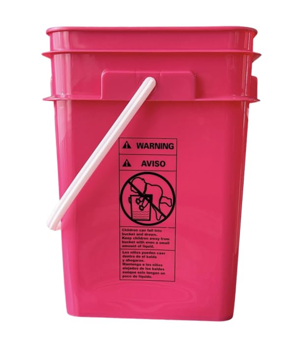 House Naturals 4 Gallon Square Food Grade Bucket Pail with Plastic Handles and Lid (Pack of 3) Made in USA containers (Magenta - White lids) - color: Magenta - White Lids