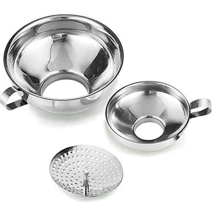 Delove Canning Funnel with Strainer for Wide and Regular Mason Jars - Wide-Mouth Funnels for Kitchen Use - Canning Supplies Kit - Stainless Steel - 3 Pack (Small and Large)