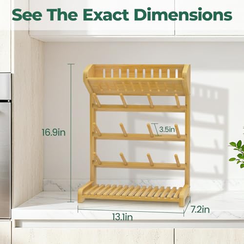 EsLuker.ly Baby Bottle Drying Rack Bamboo Vertical Dryer Holder, Space Saving for 12 Milk Glass Bottle Countertop, Wooden Drain Stand Shelf for New Parents - size: 13.1 In