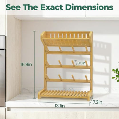 EsLuker.ly Baby Bottle Drying Rack Bamboo Vertical Dryer Holder, Space Saving for 12 Milk Glass Bottle Countertop, Wooden Drain Stand Shelf for New Parents - size: 13.1 In