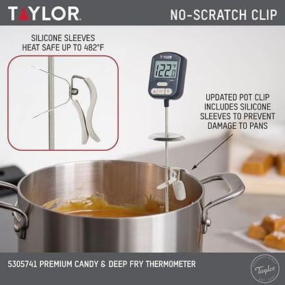 Taylor Digital Premium High Heat Resistant Candy Thermometer, Meat, Deep Fry, Brewing, and Craft Thermometer, with pan/Kettle Clip and Heat Shield, Backlit Display, and Includes 1 CR2032 Battery, Navy - color: Navy