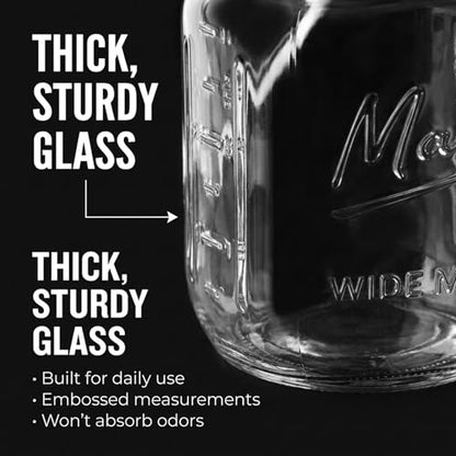 1 Gallon Glass Jars with Lids - Extra Large Mason Jars Wide Mouth with Airtight Plastic Screw On Lids - Square Glass Storage Containers with Measurements for Flour, Sugar, Cookies & Pickling, 3 Pack