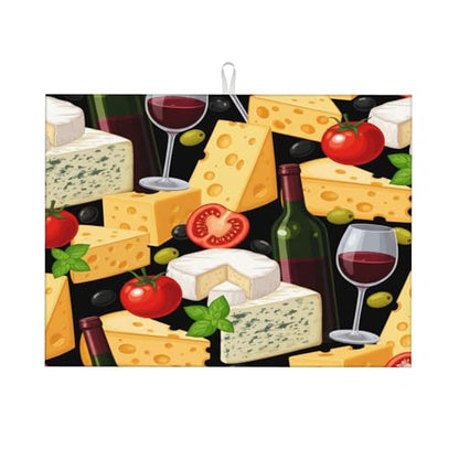 Dish Drying Mat for Kitchen Counter - Cheese Wine Absorbent Heat Resistant Microfiber Dishes Drainer Mat - Kitchen Gadgets Large Coffee Machine Dish Rack Pad 18"X24"