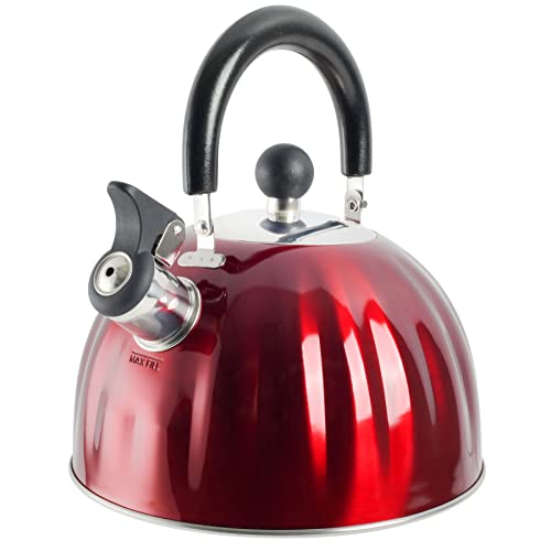 Mr. Coffee Twining 2.1 Quart Pumpkin Shaped Stainless Steel Whistling Tea Kettle, Metallic Red - color: Metallic Red, size: 2.1 Quarts