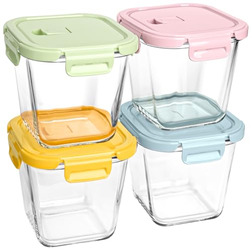 Borosilicate Glass Soup Containers with Lids, 4 Cup/32 oz, 4 Pack | Microwave Dishwasher Oven Freezer Safe | Airtight Leak Proof | Food Grade | Square Soup Meal Prep | Lunch | Food Storage Set - color: Multicolor