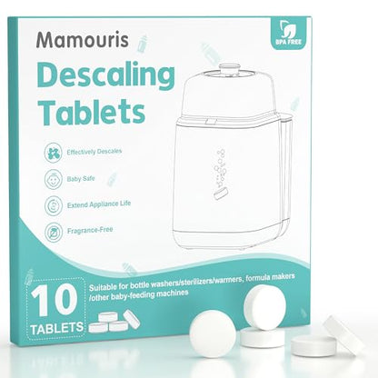 Descaling Tablets for Bottle Washer & Warmer: 10 Count Descaler Tablets Removes Limescale, Milk Residue & Mineral Buildup, Compatible with Baby Brezza, Momcozy, GROWNSY Baby Bottle Washer