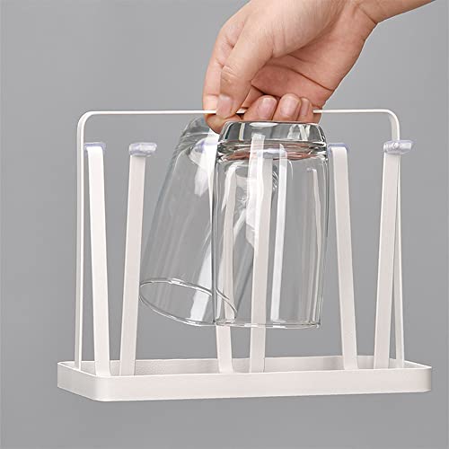 Metal 6 Cup Silicone Protective Hooks Mug Drying Rack, Non-Slip Bottle Drying Holder Tree for Glasses, Mugs Organizer (White) - color: White
