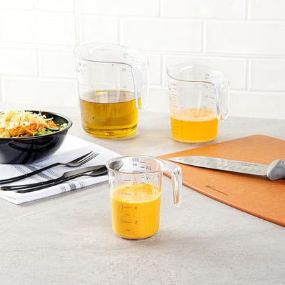 Restaurantware RW Base 1 Cup Measuring Jar 1 Durable Measuring Beaker - Metric And Imperial Units Handle With Thumb-Grip Design Clear Plastic Measuring Cup Tolerates Up To 248F - color: Clear, size: 3.75" × 3.00" × 3.75"