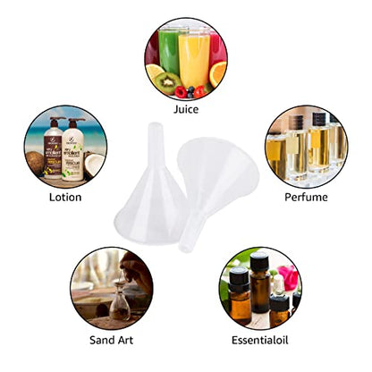 60 Piece Small Clear Funnels Set - 2.5" Wide, Bulk Plastic Funnels for Bottles, Lab, Oil & More