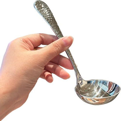 7.08 Inch Gravy Ladle, Premium 18/10 Stainless Steel Hammered Small Ladle for Serving Soup, Sauces, Gravies, Silver