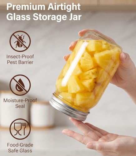 Mason Jars Airtight Lids,32oz Regular Mouth Food Grade Glass Canning Jars,Food Storage Leak-Proof, Dishwasher Safe, Perfect Fermenting, Pickling, Overnight Oats,Snacks, Candies, DIY Projects (4PACK) - size: 32oz*4PCS