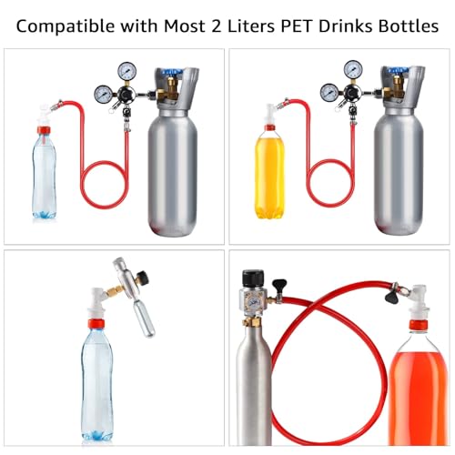 5.5 Feet Ball Lock Disconnect Gas Tubing Plastic Carbonation Cap Kit for Soda Beer PET Bottle CO2 Regulator Keg Tap with Stainless O.D 5/16'' Barb Brewing Hose Clamp Homebrew Sealing Gasket - size: Plastic Carbonation Cap Kit