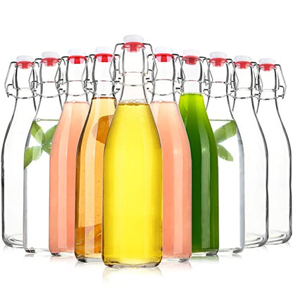 Clear Glass Bottle with Swinging Top for Airtight Lids, 16oz 10 Pack Beer Bottles with Flip Caps, Home Brewing and Fermentation Kombucha, Vanilla Extract, Beverage, Water, Kefir - size: 16 Ounces
