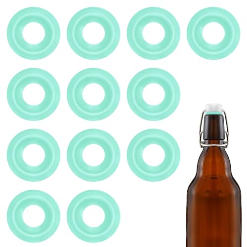 12PCs Dopamine color Silicone Gaskets Washers Seals for Cap Swing Flip Top for Home Brew Beer Soda Bottle Sealing(half cover) (Mint Green) - color: Mint Green