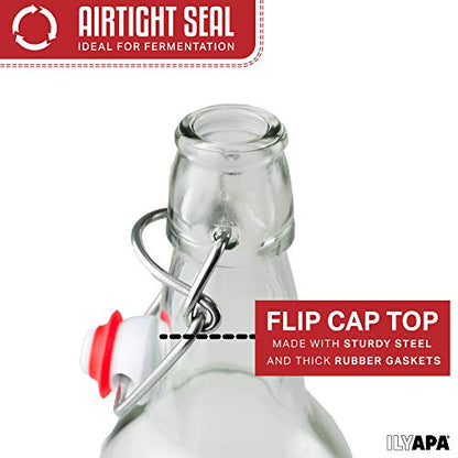 Ilyapa 16 Ounce Clear Swing Top Glass Beer Bottles for Home Brewing - Carbonated Drinks, Kombucha, Kefir, Soda, Juice, Fermentation, 12 Pack Glass Bottle with Airtight Rubber Seal Flip Caps - color: Clear, size: 16oz