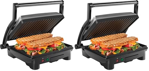 Chefman Panini Press Grill and Gourmet Sandwich Maker NonStick Coated Plates,Opens 180 Degrees to Fit Any Type or Size of Food,Stainless Steel Surface and Removable Drip Tray,4 Slice,Black,(Pack of 2) - size: 4 Slice - Standard (Pack of 2)