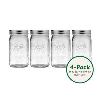 Ball Wide Mouth Quart 32oz. Glass Mason Jar with Lids and Bands, 4 Count - size: 32oz (4-pack)