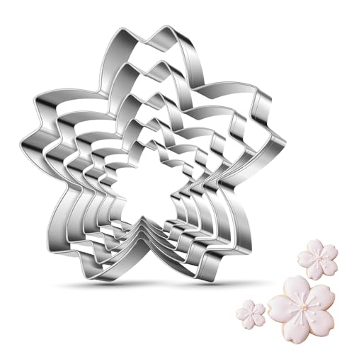 Cherry Blossoms Flower Style Cookie Cutter Christmas Biscuit Cutters New Year’s Day DIY Baking Mold, Pack of 5 - style: F-Cherry blossoms