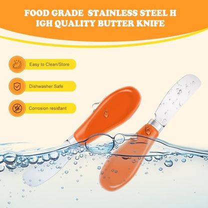 Butter Spreader Knife Set, 2-Pack Stainless Steel Cheese and Butter Knives with Ceramic Handle, Dishwasher Safe, for Soft & Hard Cheese, Jam, Cold Butter (orange) - color: orange