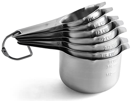 Spring Chef Stainless Steel Measuring Cups Set of 7 with Pour Spout - Nesting Kitchen Tools with Easy Read Markings to Measure Dry or Liquid Ingredients - Metal Measuring Cups for Baking & Cooking - color: Stainless Steel, size: Non Magnetic - Set of 7
