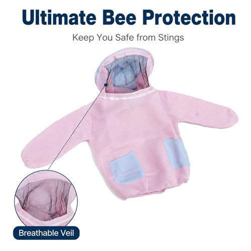 Beekeeping Jacket with Veil Breathable Mesh Cotton Ventilated Half Body Design in Lightweight Fabric - Secure Cuffed Sleeves, Comfortable Fit for Women Beekeepers