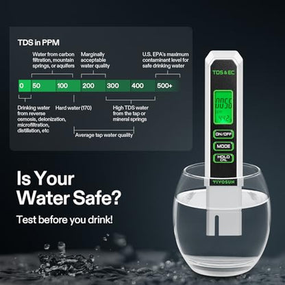 VIVOSUN Digital pH and TDS Meter Kit, 0.01pH High Accuracy Pen, 0-14.0 pH Range, ± 2% Readout 3-in-1 TDS EC Temperature Meter for Hydroponics, Pool and Aquarium, Black White, UL Certified - color: Black+White