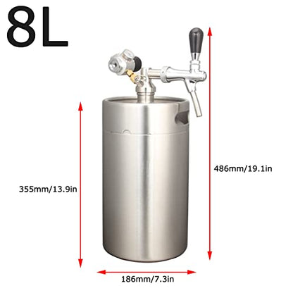 Portable Draft Keg System Stainless Steel Keg Mini Keg Draft System Stainless Steel Portable Mini Keg Dispenser Pressure Regulator Craft Beer Draft Home Brew,8L