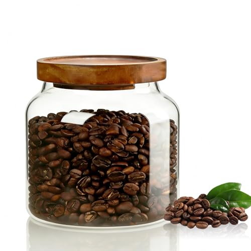 1PC Glass Storage Jars with Airtight Lids, 54 fl oz (1600ml) coffee container with Wooden Lid, Glass Pantry Canister for Beans, Rice, Sugar and etc - color: N-clear -（1PC，54FL OZ/1600ML）