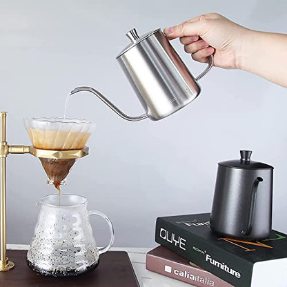 Easyworkz Gage Gooseneck Pour Over Coffee Kettle 20 oz Stainless Steel Hand Drip Long Narrow Spout, Silver - color: Silver