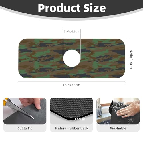 Camouflage Green Brown Camo Faucet Mat For Kitchen Sink, Absorbent Countertop Protector, Quick Dry Sink Splash Guard Pad, Waterproof Draining Mat 15" X 5.5" - color: Style 2