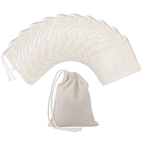 Pangda 100 Pieces 4 x 3 Inches Muslin Cotton Drawstring Bags Small Cheese Cloth Reusable Sachet Bag for Storage Spices Teas Soaps Candy Jewellery Party Home Supplies (4 x 3 Inches) - size: 1 count (Pack of 100)