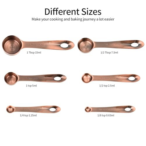Copper Measuring Cups and Spoons Set 16, Dry&Liquid Stainless Steel Measuring Cups and Spoons, 7 Metric&US Measing Cups & 6 Measuring Spoons & Measure Equivalents for Kitchen&Baking - color: Copper, size: A: 7cups+6spoons