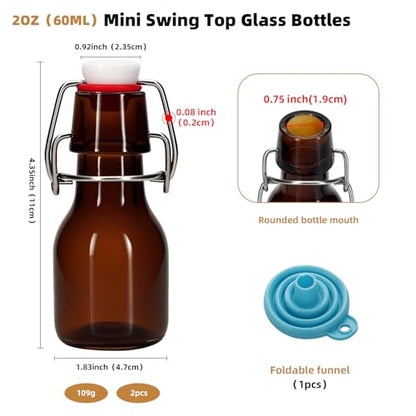 2Pcs 2oz Mini Swing Top Glass Bottles, 60ML Mini Storage Bottles, Small Glass Bottles,Vanilla Extract Bottles/Home Brewing/Beverages/Oil (Amber) - color: Amber