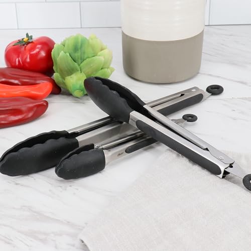 Oster 3-Piece Kitchen Tongs Set – 12", 9", 7" Locking Tongs with Heat-Resistant Nylon Tips and Stainless Steel Handles, Nonstick Safe, BPA-Free, Dishwasher Safe, Black Cooking Tongs - color: Baldwyn (3pc Tong Set)