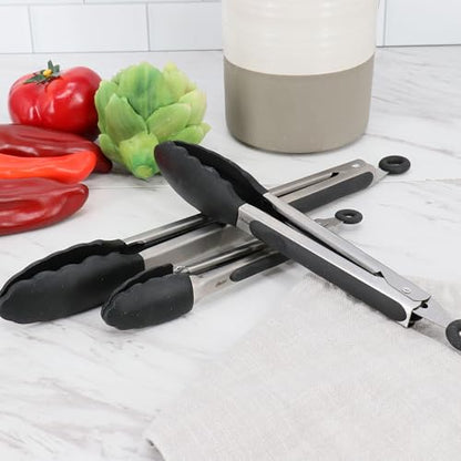 Oster 3-Piece Kitchen Tongs Set – 12", 9", 7" Locking Tongs with Heat-Resistant Nylon Tips and Stainless Steel Handles, Nonstick Safe, BPA-Free, Dishwasher Safe, Black Cooking Tongs - color: Baldwyn (3pc Tong Set)