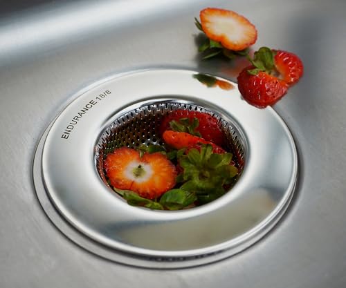 RSVP International Endurance® Stainless Steel Large Sink Strainer, 4.5" | Traps Food Scraps | Polished Finish with Precision Pierced Holes | Dishwasher Safe - size: Strainer