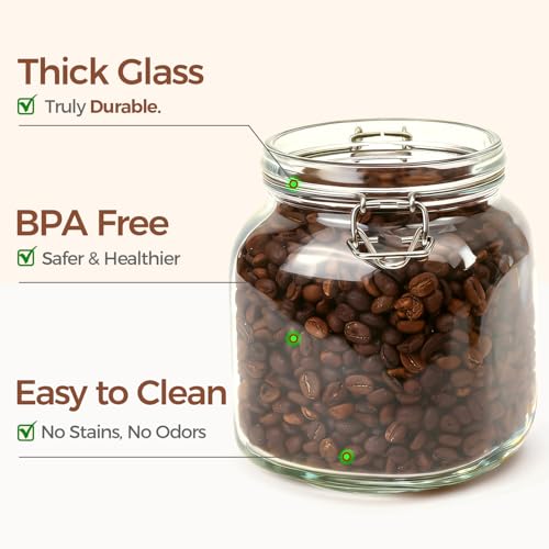 ComSaf Square Glass Pantry Jars with Airtight Lids 34 oz 3 Pack Coffee | Coffee beans, Tea sugar flour, Coffee station, Pantry organization, Small apartments, Countertop storage, Pickle - size: 34oz*3