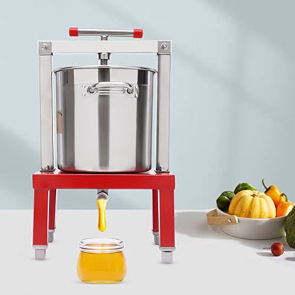 Honey Press Machine Stainless Steel Fruit Honey Press Heavy Duty Beekeeping Machine Large Capacity Manual Juice Extractor for Apples Grapes Cider (Red, Low Base) - color: Red, Low Base