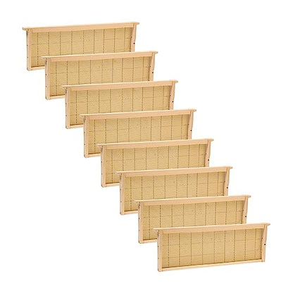 Stoney Acres Beekeeping Beehive Frame with Wired Beeswax Foundation, Medium Assembled Honey Bee Hive, Amish Made Set of 8