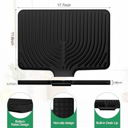 GUUKIN Dish Drying Mat, 17.7" x 11.8 " Drying Matt Kitchen Counter,Non-Slip Drying Pad, Easy Clean Pad for Countertop Protection, Multi-Functional Use (Black) - color: Black, size: 17.7" x 11.8"x 0.87"
