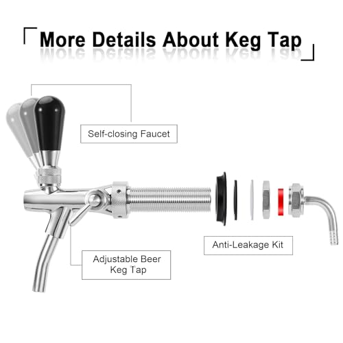 Upgraded Adjustable Beer Faucet, Stainless Steel Core Brass Body Keg Tap Faucet Draft Beer Tap Faucet with Flow Control Adjustable Beer Keg Tap O.D 5/16" Barb Keg Faucet for Home Brewing