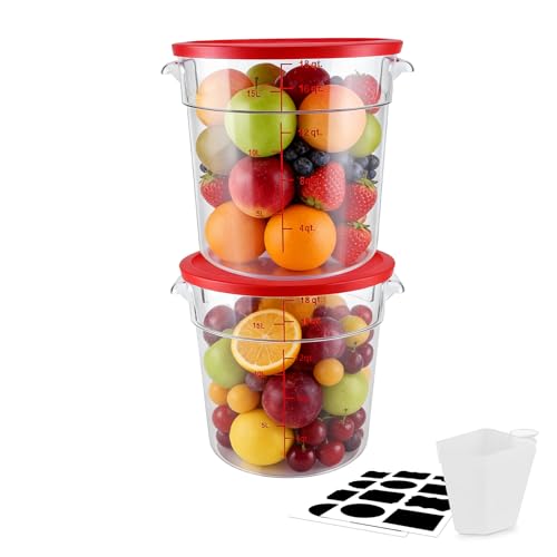 2 Pack Square Food Storage Container With Lid,12-22 Quart Commercial Storage Box With Scale & Handle,Cake Making,Dough Marinating Meat,Kitchen Supplies (Polycarbonate, Round 16 Quart) - color: Polycarbonate, size: Round 16 Quart