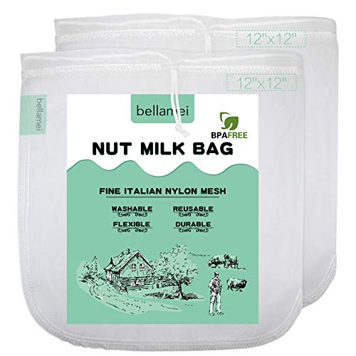 Nut Milk Bag Reusable 2 Pack Food Strainer Nut Bag(12×12 in) | for Straining Almond/Soy Milk Greek Yogurt Cold Brew Coffee Tea Beer Celery Juice Fine Nylon Mesh - size: 2 pack - 12"x12"