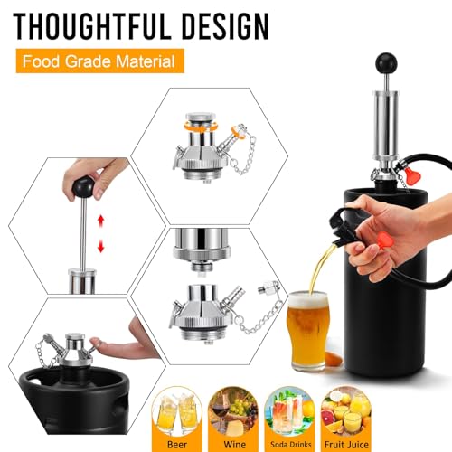 MRbrew 128oz Mini Keg Growler with Hand Keg Pump Portable Keg Tap Growler Tap System for Draft Beer Dispenser Stainless Steel Home Mini Kegerator Brewing Party Picnic