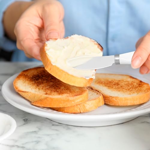 2 Pcs Butter Knife Stainless Steel Butter Spreader Knife with White Porcelain Handle for Spreading Jam, Pastry and Cold Butter Multipurpose Kitchen Gadget, Silver