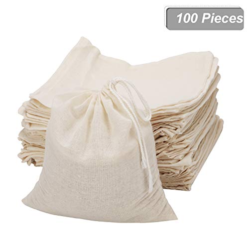Pangda 100 Pieces Drawstring Cotton Bags Muslin Bags for Storage, Teas, Spices, Soaps, Candy, Jewellery, Wedding Party Favors and DIY Craft Home Decor (7.9 x 7 Inches) - size: 7.9 x 7 Inches