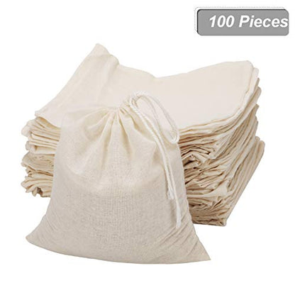 Pangda 100 Pieces Drawstring Cotton Bags Muslin Bags for Storage, Teas, Spices, Soaps, Candy, Jewellery, Wedding Party Favors and DIY Craft Home Decor (7.9 x 7 Inches) - size: 7.9 x 7 Inches