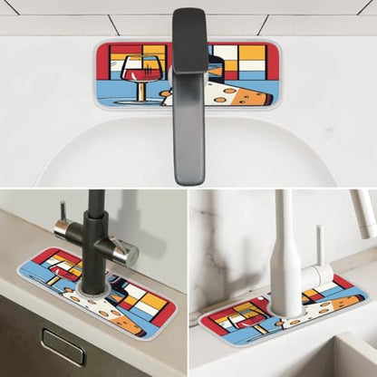 Wine Cheese Faucet Mat for Kitchen Sink Super Absorbent Faucet Splash Guard Fast Drying Faucet Mat Sink Mat for Kitchen Bathroom 15x5.4"