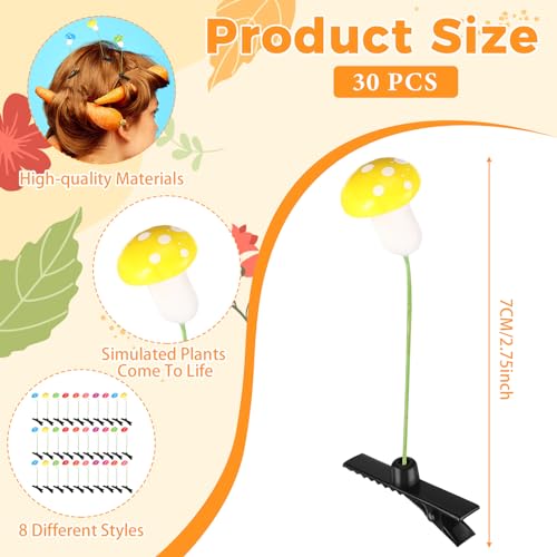 30 Pcs Bean Sprout Hair Clips Rave Mixed Style Plant Hairpins Hair Accessories for Party Irish(Mushroom) - style: Mushroom