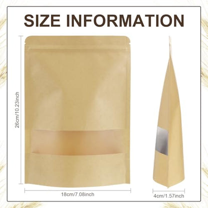 Geosar 600 Pcs Stand up Kraft Pouches with Window 7 x 10 Inch Kraft Paper Sealable Pouches with Notch Heat Sealable Resealable Bags for Small Business, Zipper Food Storage for Packaging, Snacks - size: 7 x 10 Inch